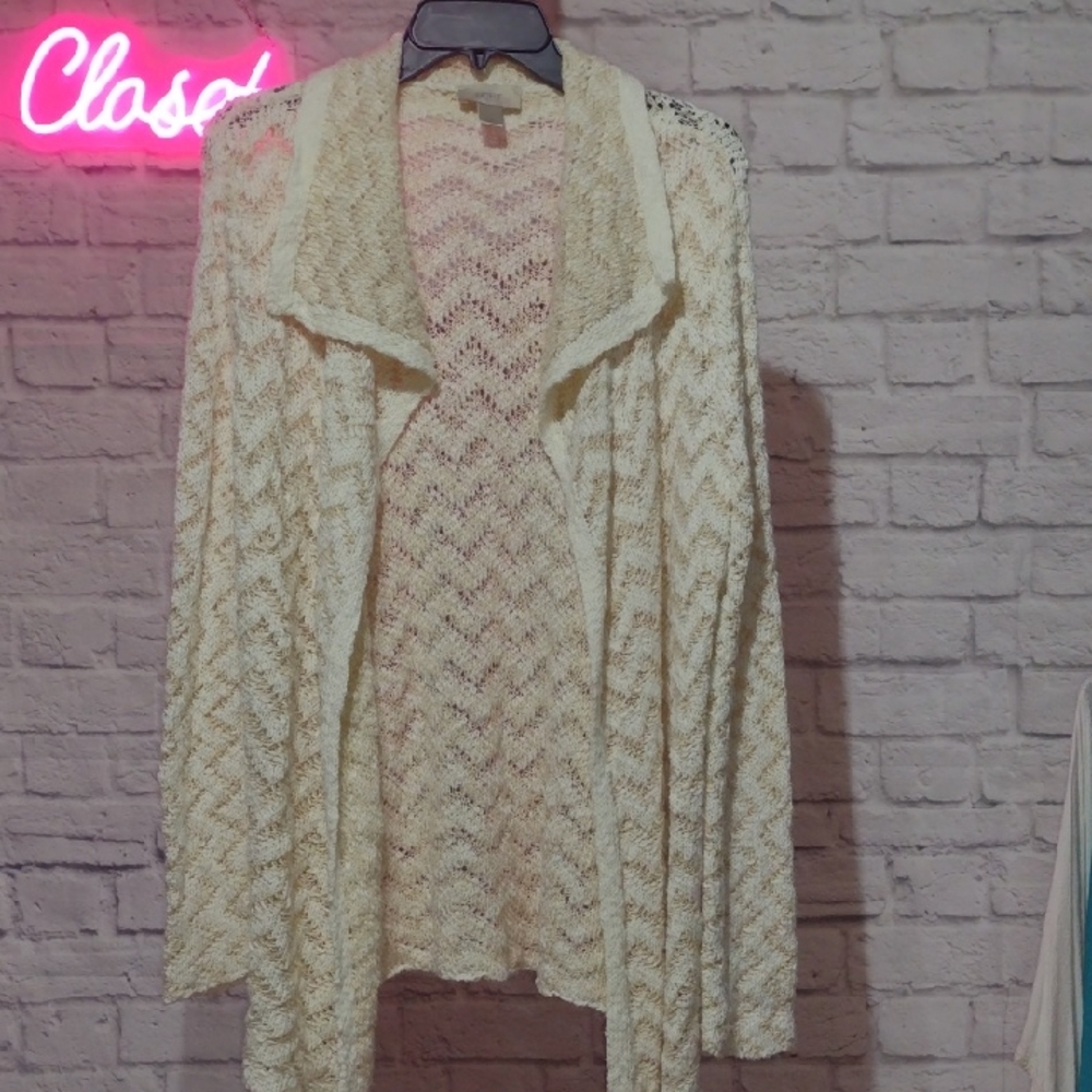 LOFT Ivory Chevron Knit Cardigan